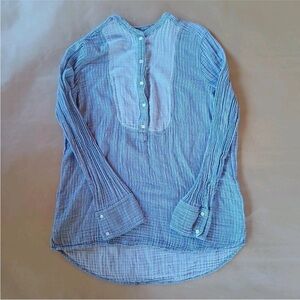 Caslon Tunic Top Womens Medium Blouse Long Sleeve Shirt Blue Striped 100% Cotton